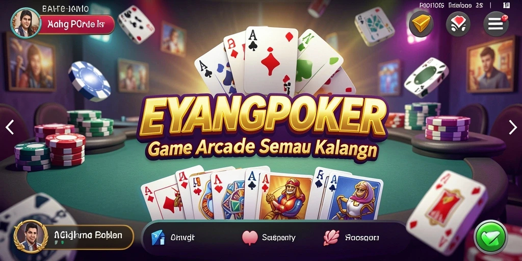 Tampilan seru gameplay Arcade EYANGPOKER dengan efek visual menarik.