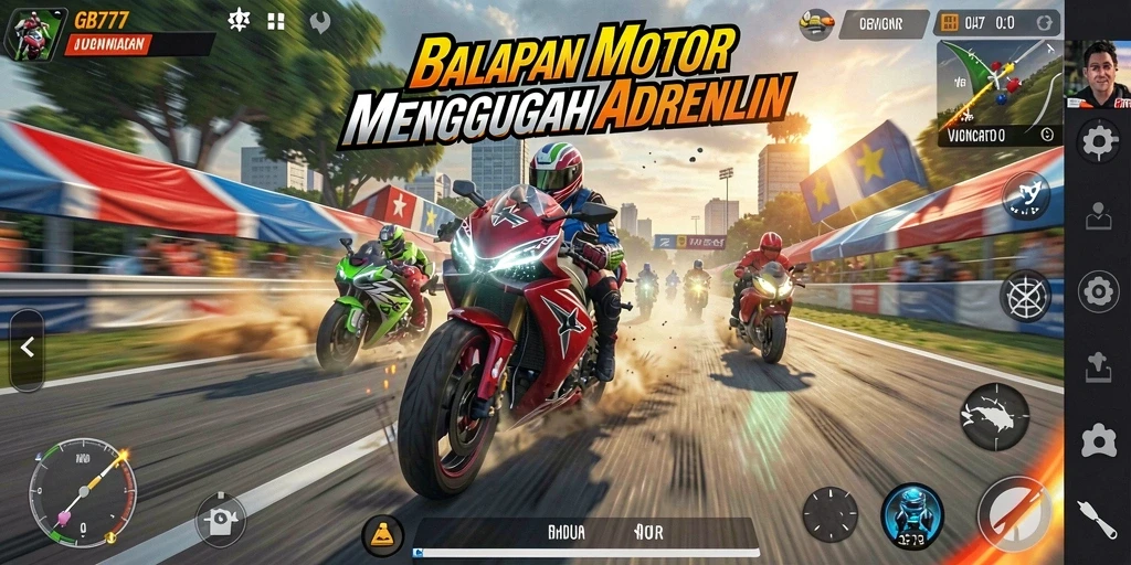 Gameplay menegangkan GB777 dengan balapan motor yang seru.