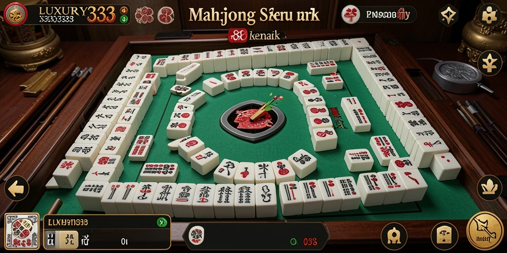 Screenshot gameplay LUXURY333 menampilkan ubin Mahjong yang berwarna-warni dan antarmuka pengguna yang menarik.