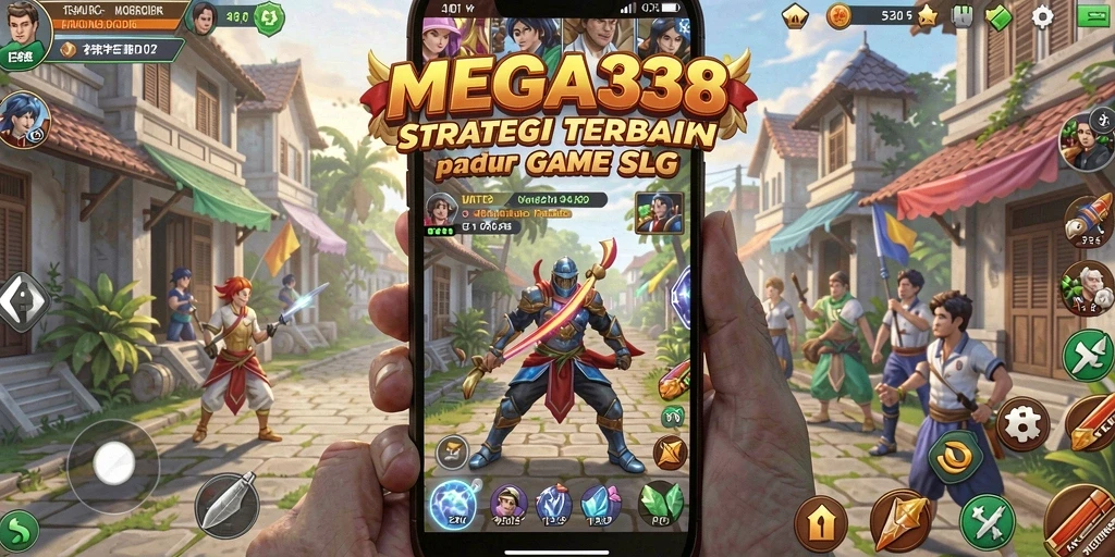 Screenshot utama MEGA338 menampilkan pertempuran strategi yang seru.