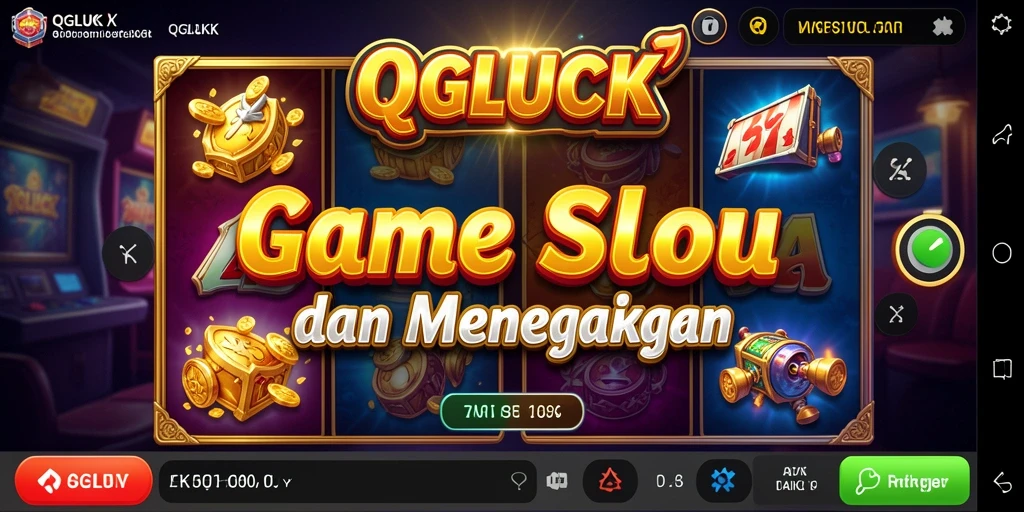 Gameplay QGLUCK menampilkan gulungan berputar yang penuh warna.