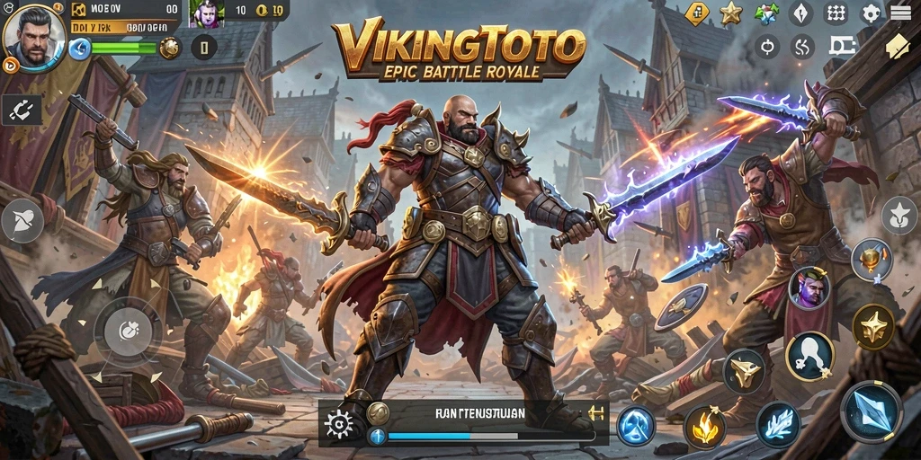 Tangkapan layar utama VIKINGTOTO menampilkan aksi pertempuran intens dalam mode Battle Royale.