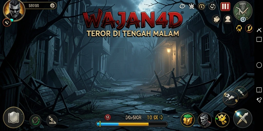 Tangkapan layar gameplay WAJAN4D menampilkan suasana horor yang mencekam.