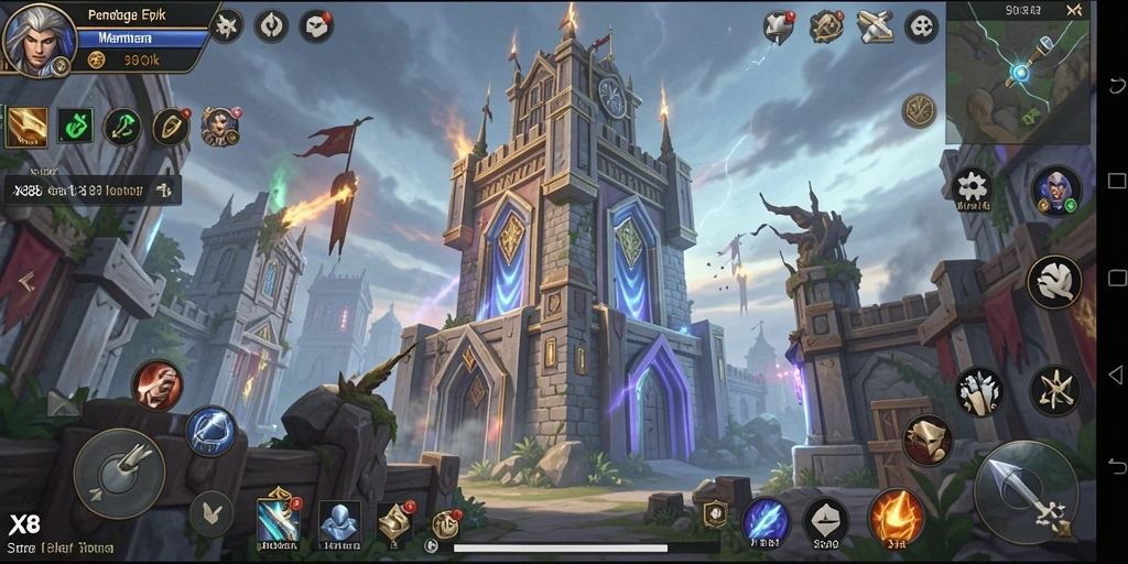Screenshot gameplay X88 menampilkan pertahanan menara yang strategis dan menantang.