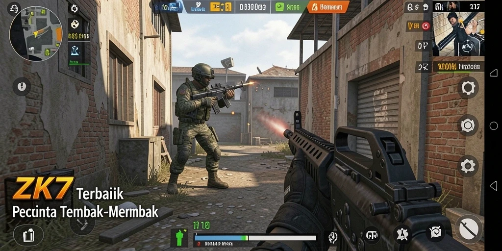 Gameplay ZK7 yang menegangkan dan strategi tembak-menembak mendebarkan.
