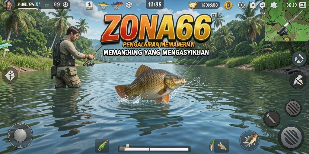 Tampilan gameplay ZONA66 yang menarik dengan suasana memancing yang mendebarkan.